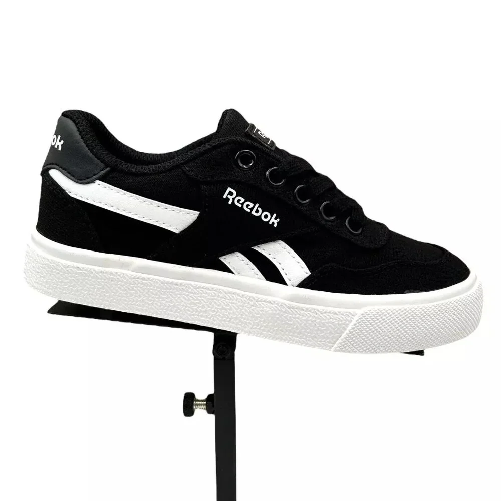 Reebok Little Boys Tech Canvas Casual Sneakers Size 12 Black/White Lace up Shoes